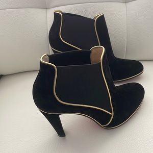 Christian Louboutin Black Suede and Gold Piping Ankle Boots / Booties